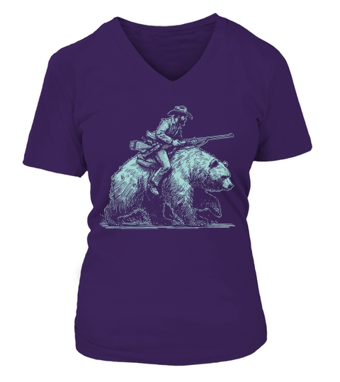 Cowboy Riding Bear D Green V-neck T-Shirt Woman
