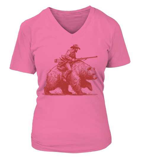 Cowboy Riding Bear L Red V-neck T-Shirt Woman