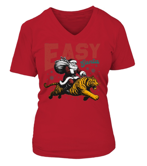 Easy Santa Riding Tiger L Color V-neck T-Shirt Woman