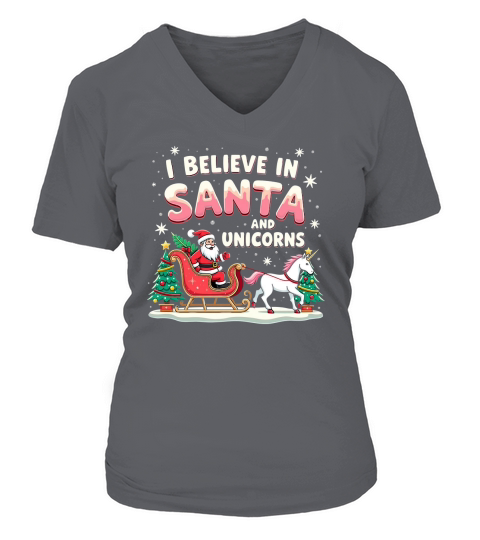 I Believe in santa and unicorns V-neck T-Shirt Woman