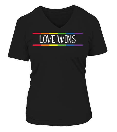 Love Wins Rainbow Flag Gay Equality LGBTQ Ally V-neck T-Shirt Woman