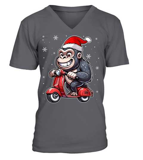 adorable gorilla Riding Scooter wearing santa hat 1 V-Neck T-shirt