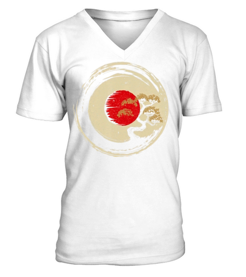 Bonsai Tree In Japanese Zen Buddhist Enso Circle V-Neck T-shirt