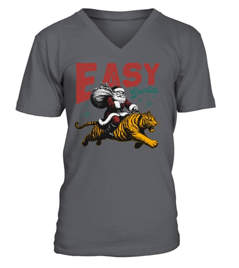 Easy Santa Riding Tiger L Color V-Neck T-shirt