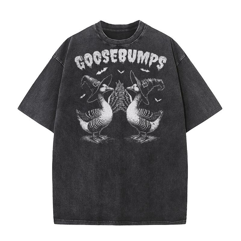 0502 Goosebumps Halloween Witch Goose D White GR Washed T-Shirt