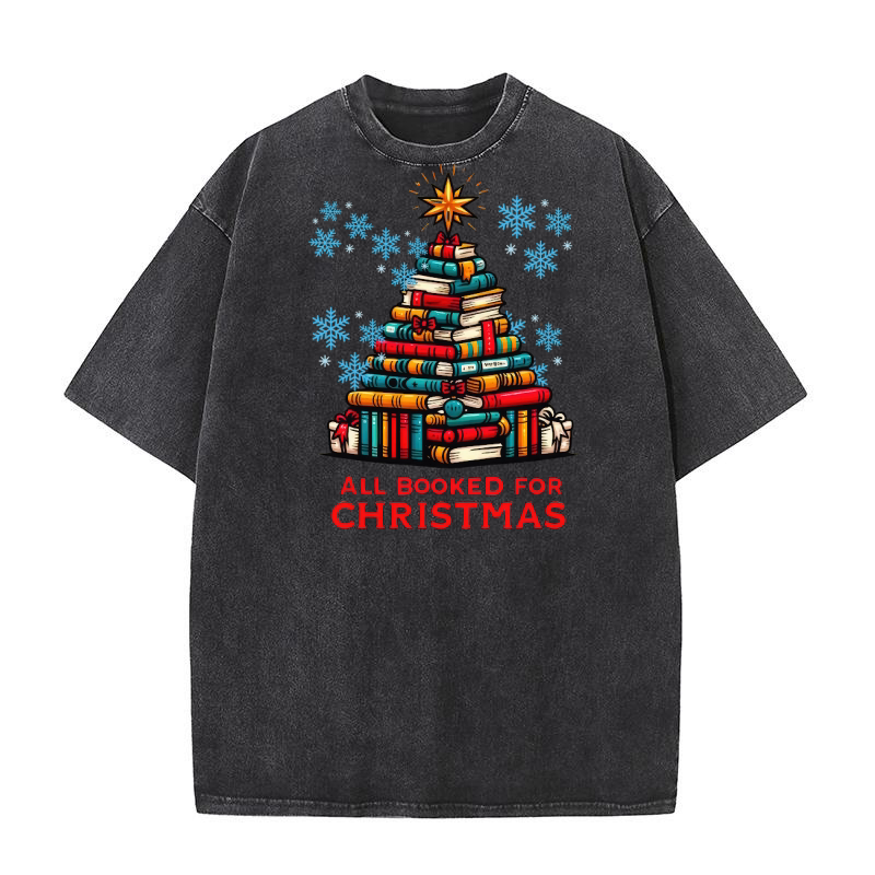 All Booked for Christmas Clipart Washed T-Shirt
