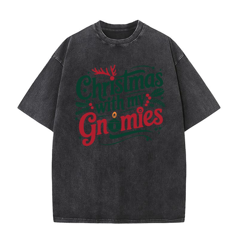 Christmas with my gnomies Washed T-Shirt