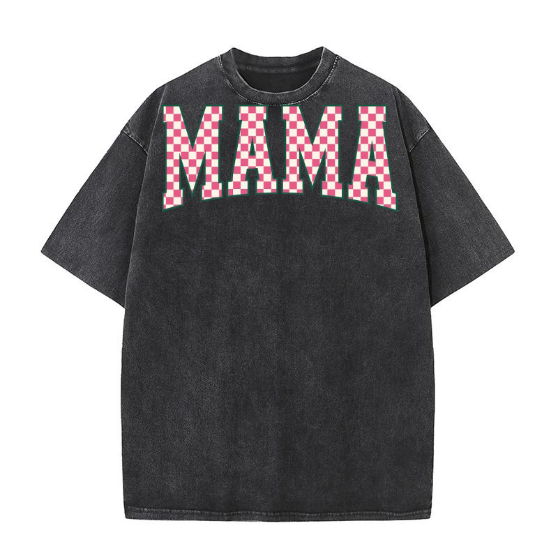 MamaChristmasCheckered Pink Washed T-Shirt