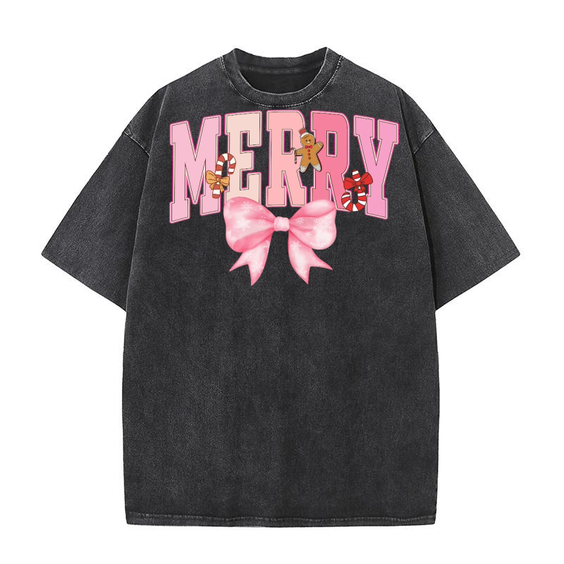 Merry Bow Pink L4 Washed T-Shirt