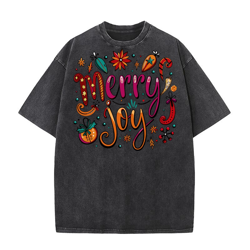 Merry Joy simple lettering with festive icons Washed T-Shirt