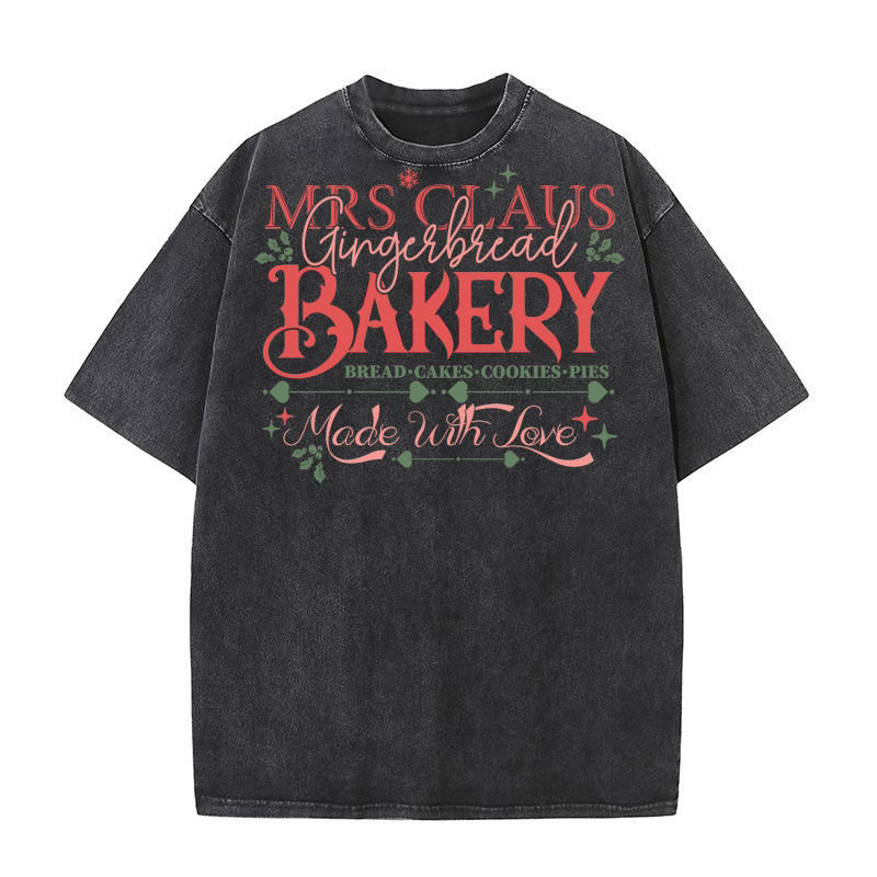Mrs Claus Gingerbread Bakery Washed T-Shirt