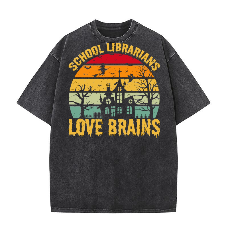 School Librarians Love Brains 1 Washed T-Shirt