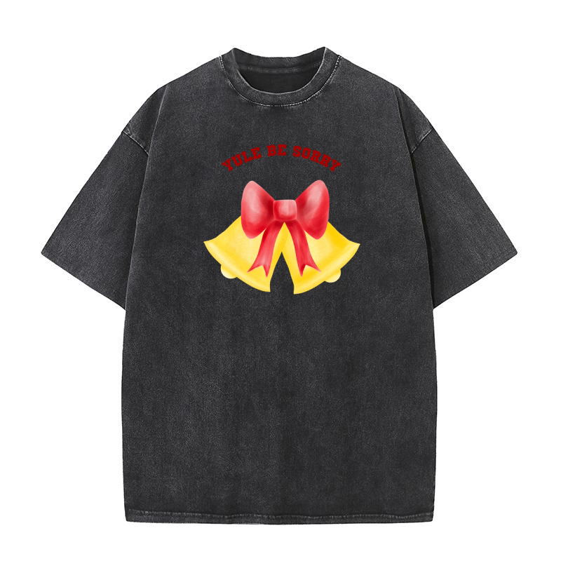 Yule Be Sorry Golden bell with red cute bow Washed T-Shirt