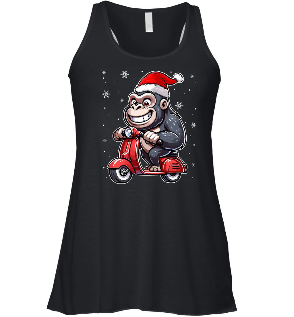 adorable gorilla Riding Scooter wearing santa hat 1 Women's Flowy Tank Top