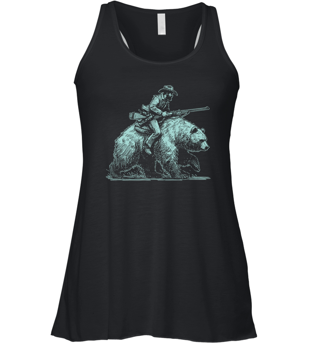 Cowboy Riding Bear D Green Women's Flowy Tank Top