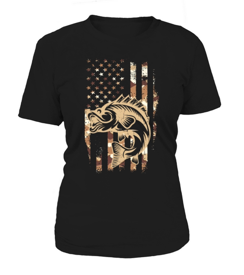 Camouflage American Flag Bass Fishing Fisherman Women's T-Shirt