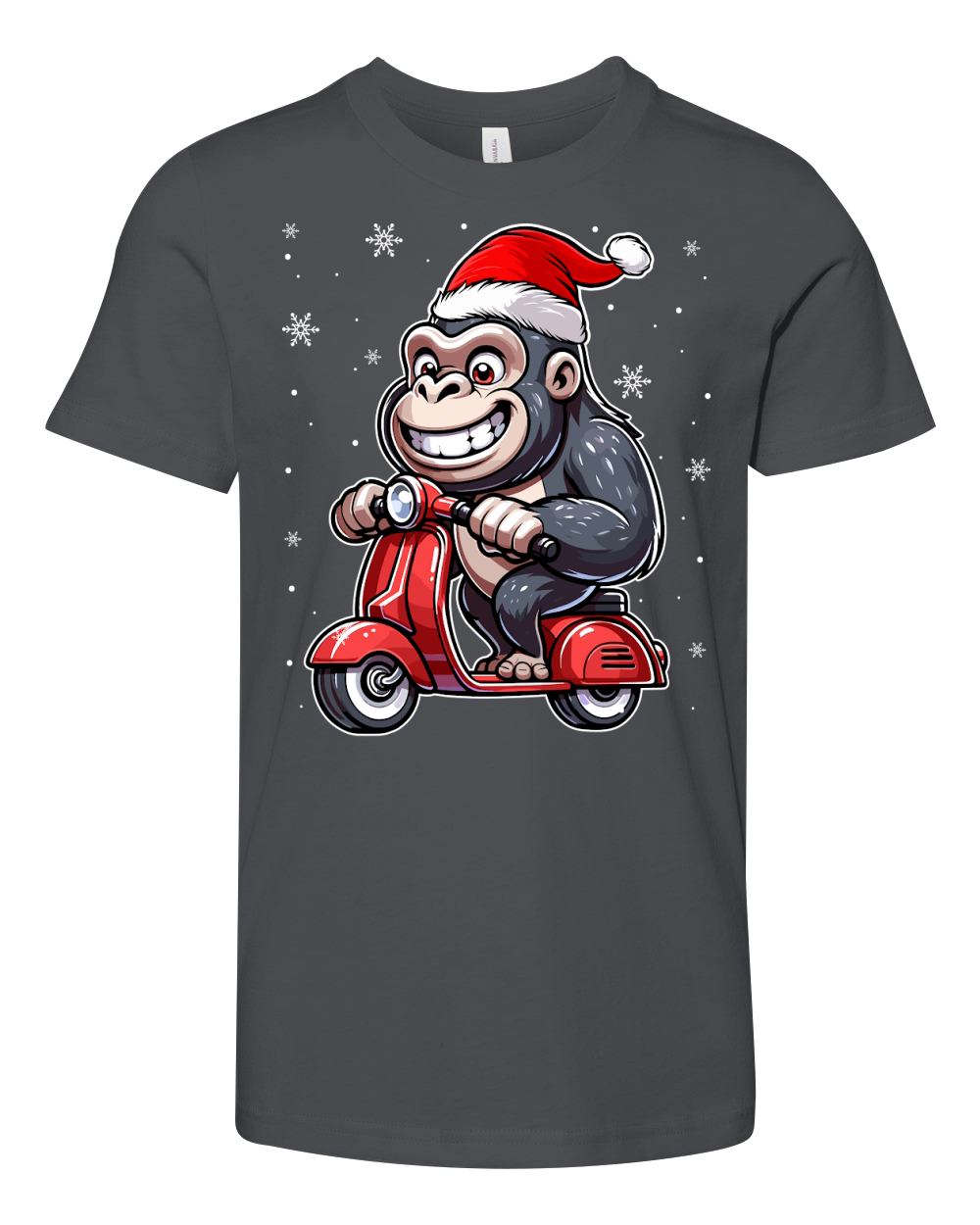 adorable gorilla Riding Scooter wearing santa hat 1 Youth Unisex Jersey Tee