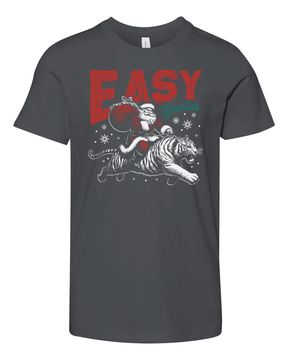 Easy Santa Riding Tiger D Color White Tiger Youth Unisex Jersey Tee