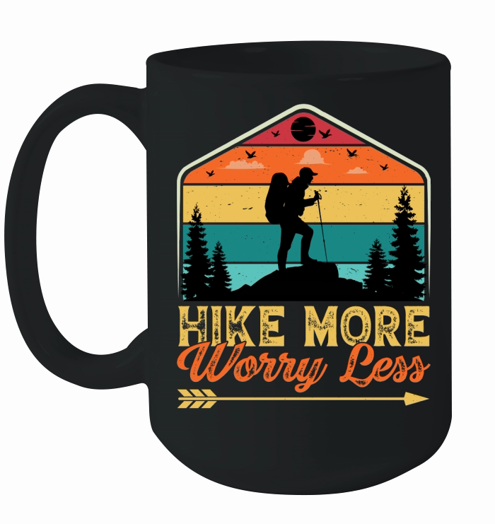 Hike More Worry Less Hiking T Shirt Design (1) Ceramic Mug