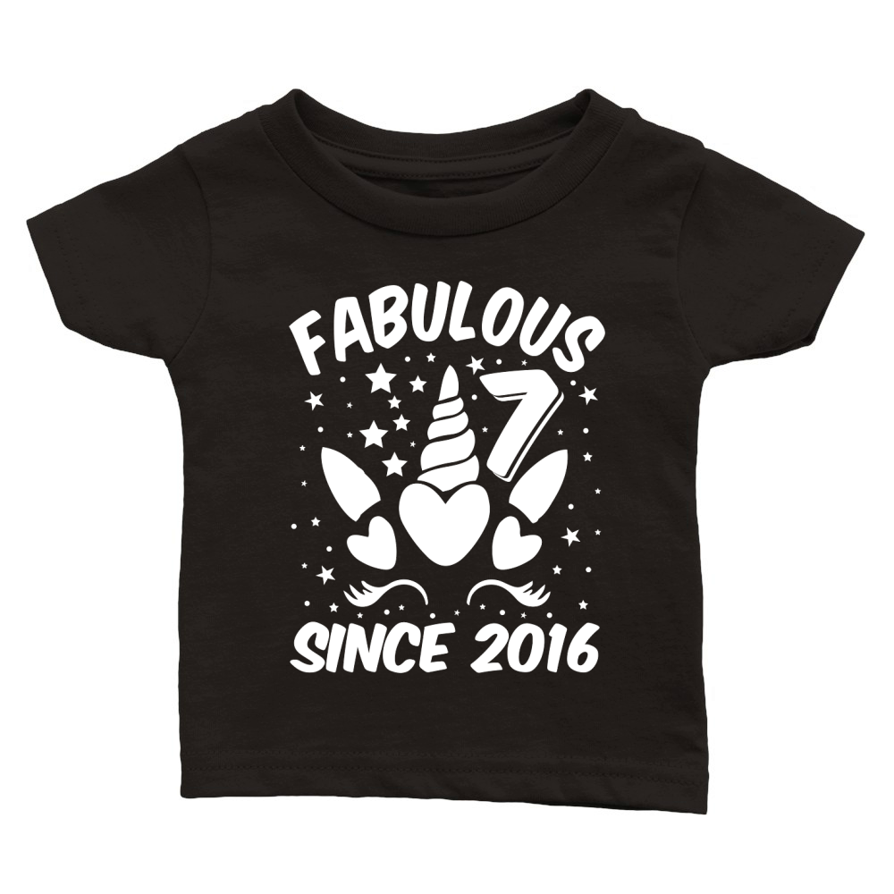 Fabulous 7 Since 2016 Unicorn Birthday T Shirt Design (2) Classic Baby Crewneck T-shirt
