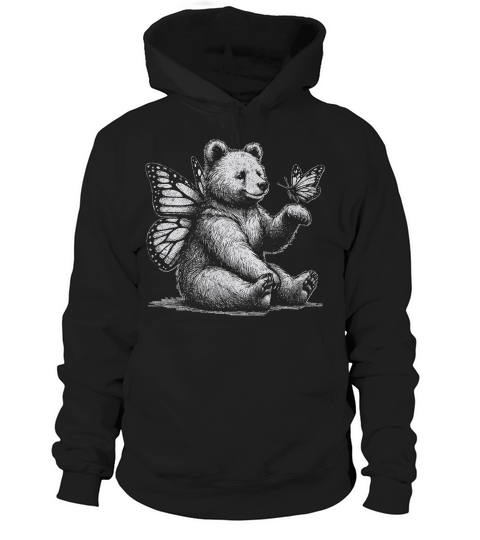 Bear With Butterfly Wings Vintage D White GR2 Hoodie Unisex