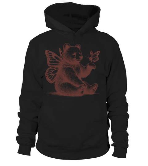 Bear With Butterfly Wings Vintage L Brown Hoodie Unisex