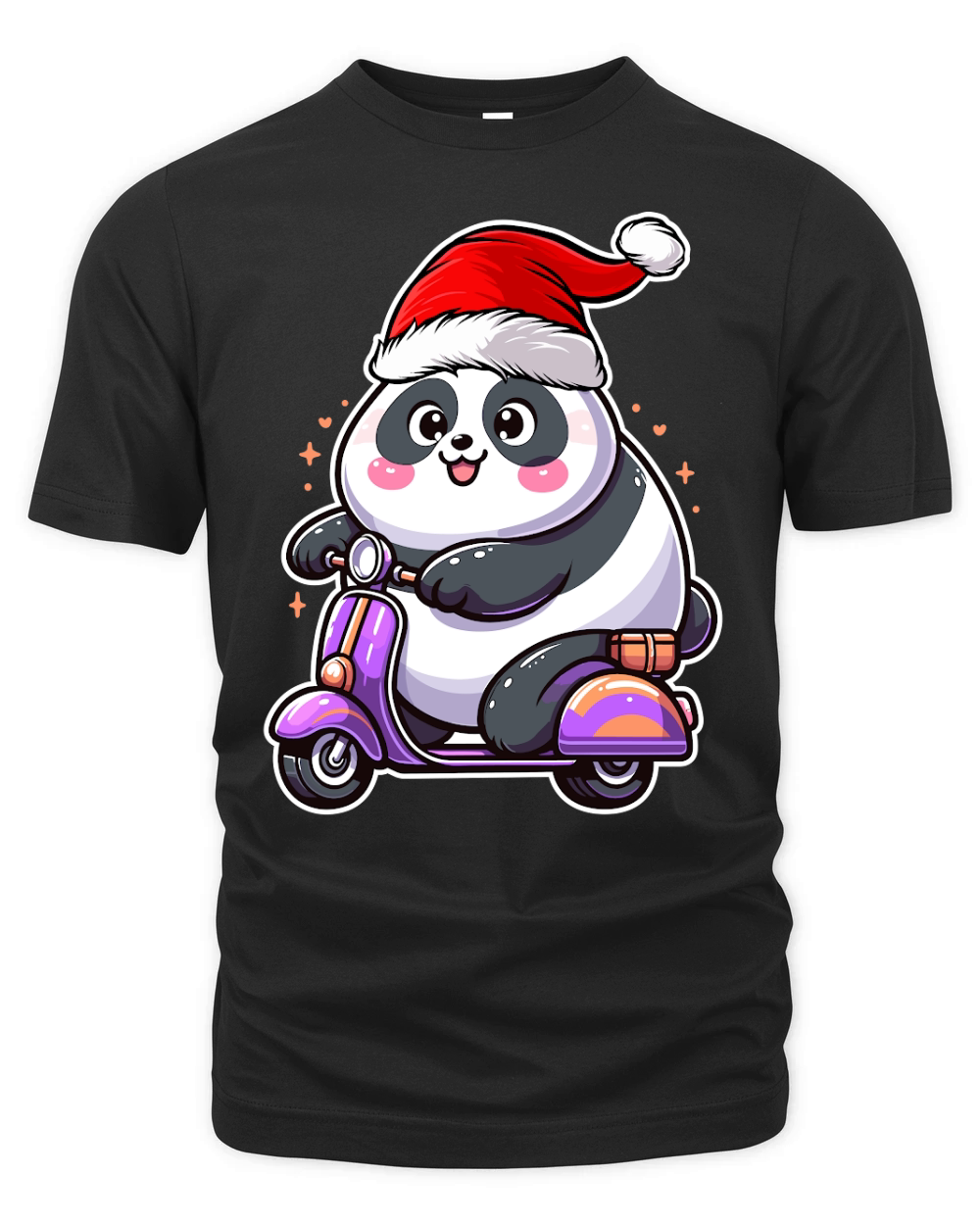 adorable panda Riding Scooter wearing santa hat 2 Organic Unisex T-shirt