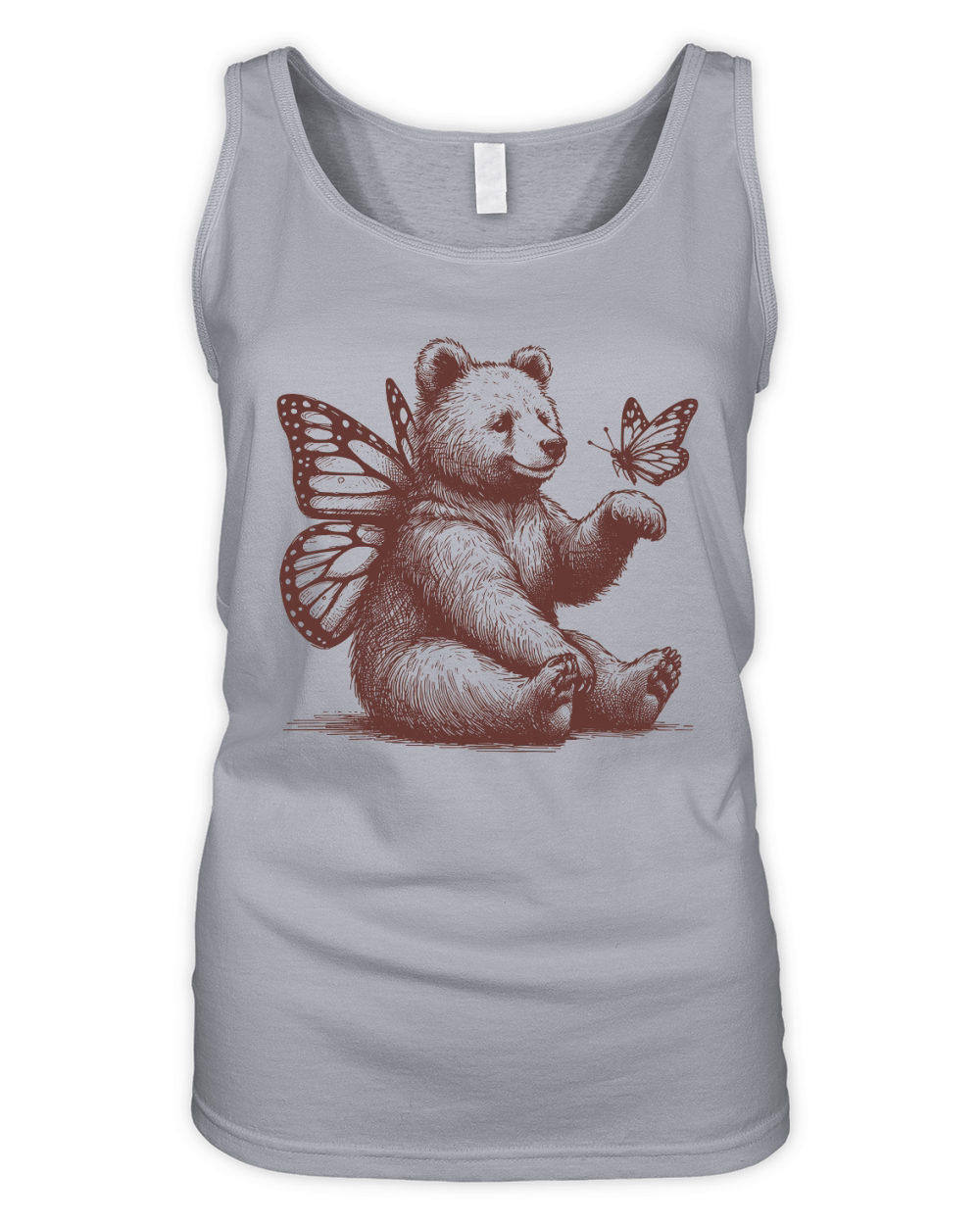Bear With Butterfly Wings Vintage L Brown Organic Women's Tank Top