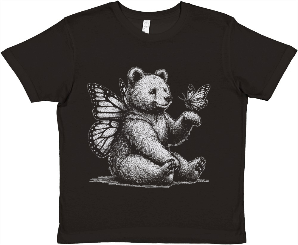 Bear With Butterfly Wings Vintage D White GR2 Premium Kids Crewneck T-shirt