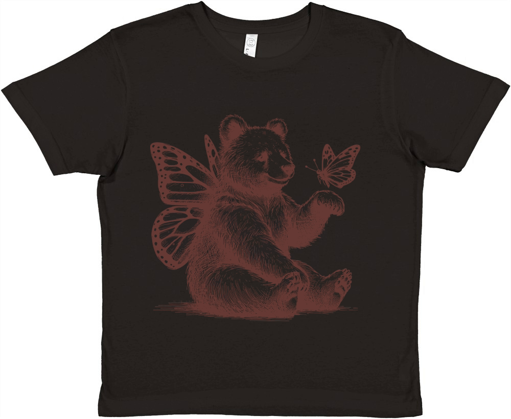 Bear With Butterfly Wings Vintage L Brown Premium Kids Crewneck T-shirt