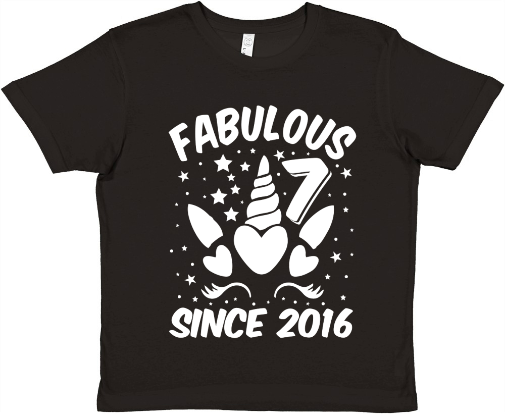 Fabulous 7 Since 2016 Unicorn Birthday T Shirt Design (2) Premium Kids Crewneck T-shirt