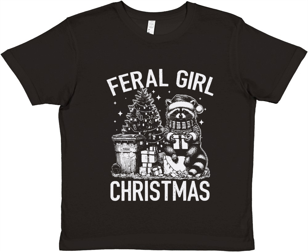 Feral Girl Christmas Raccoon D White TR Premium Kids Crewneck T-shirt