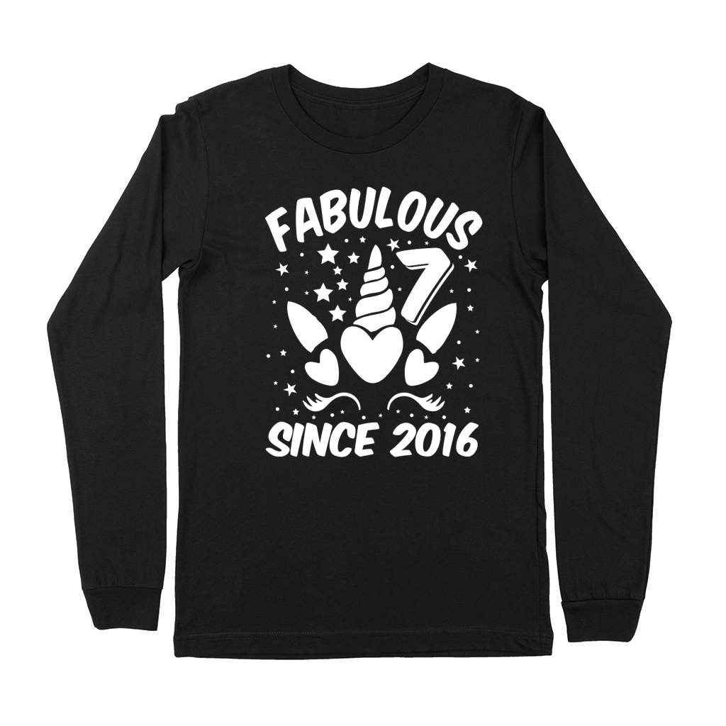 Fabulous 7 Since 2016 Unicorn Birthday T Shirt Design (2) Premium Long Sleeve