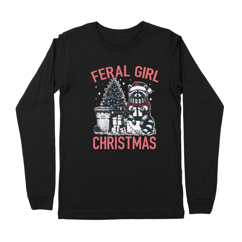 Feral Girl Christmas Raccoon D Color Red2 Premium Long Sleeve
