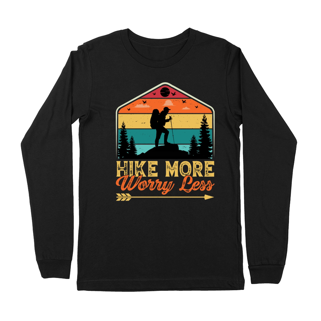 Hike More Worry Less Hiking T Shirt Design (1) Premium Long Sleeve