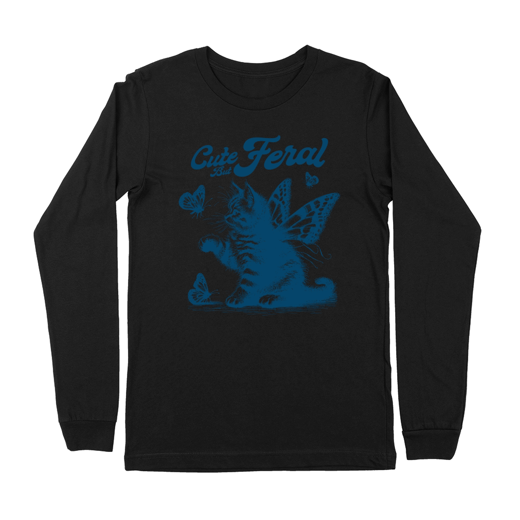 Kitty Cat with Butterfly Wings L Blue Premium Long Sleeve
