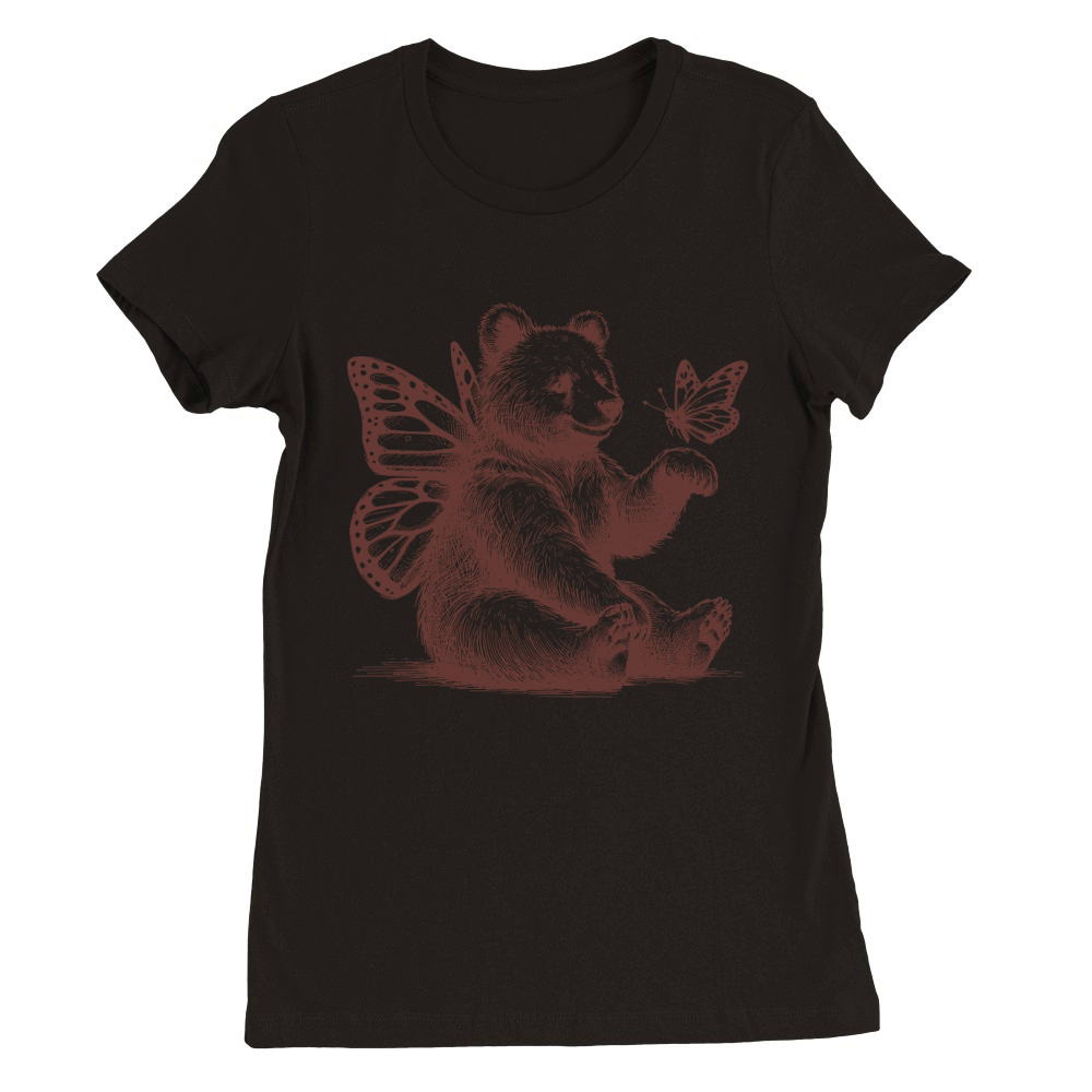 Bear With Butterfly Wings Vintage L Brown Premium Womens Crewneck T-shirt