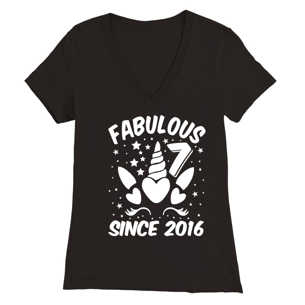 Fabulous 7 Since 2016 Unicorn Birthday T Shirt Design (2) Premium Womens V-Neck T-shirt
