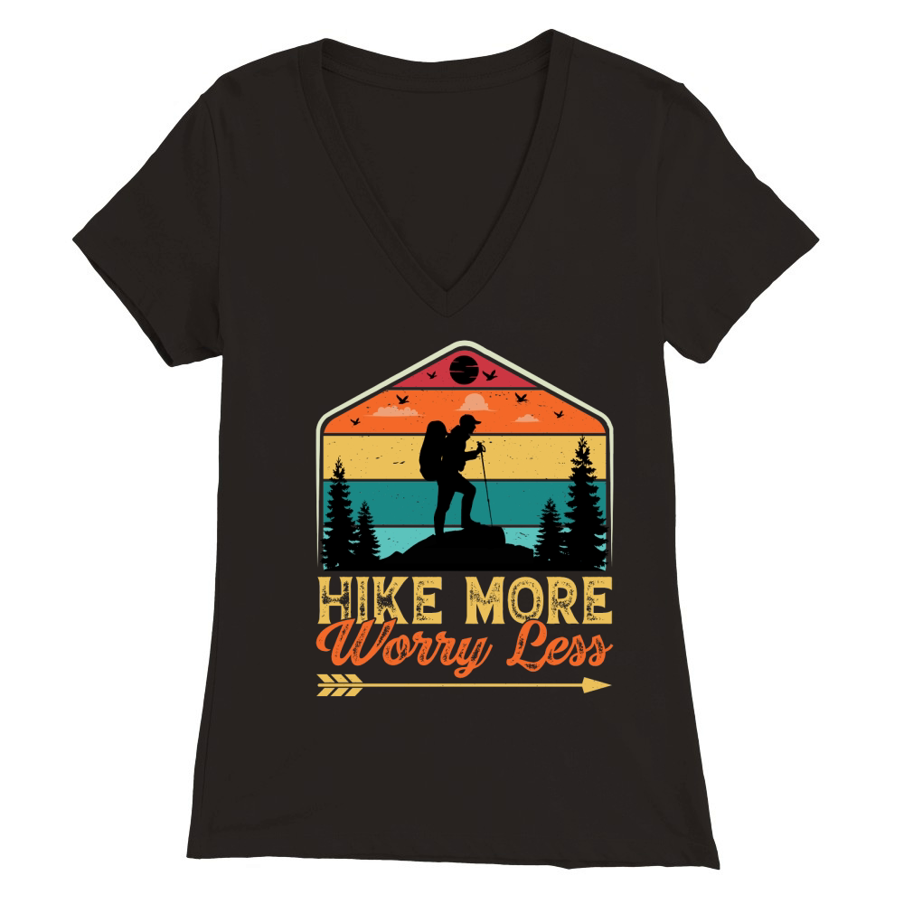 Hike More Worry Less Hiking T Shirt Design (1) Premium Womens V-Neck T-shirt