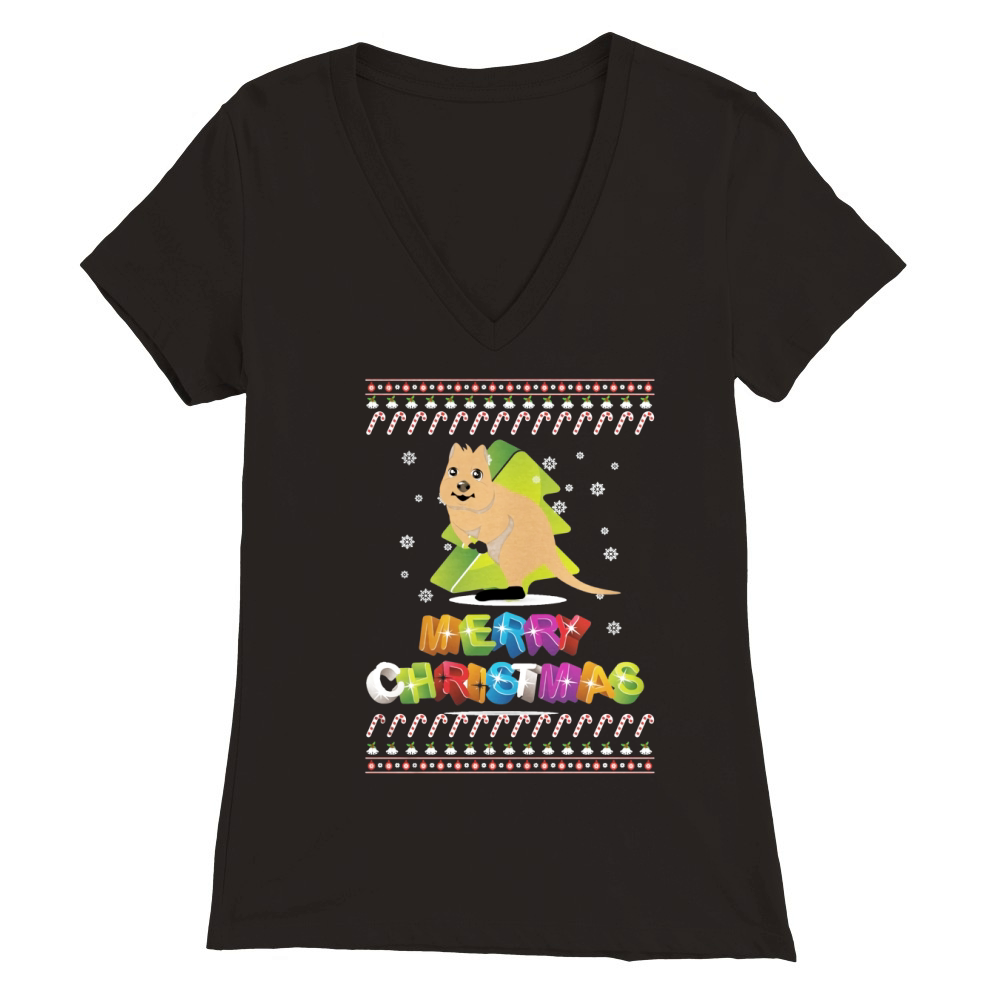 Quokka Ugly Christmas Premium Womens V-Neck T-shirt