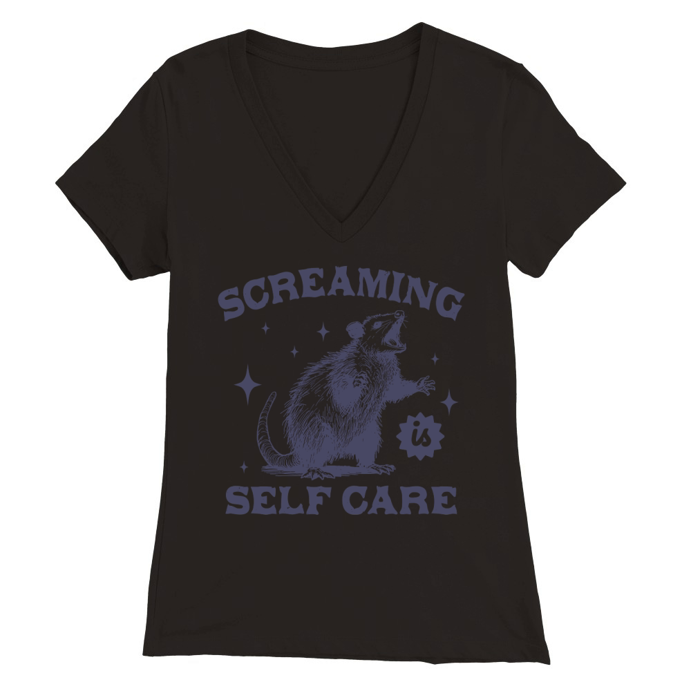 Screaming Is Self Care Possum L dViolet Premium Womens V-Neck T-shirt