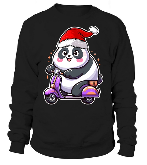 adorable panda Riding Scooter wearing santa hat 2 Sweatshirt Unisex