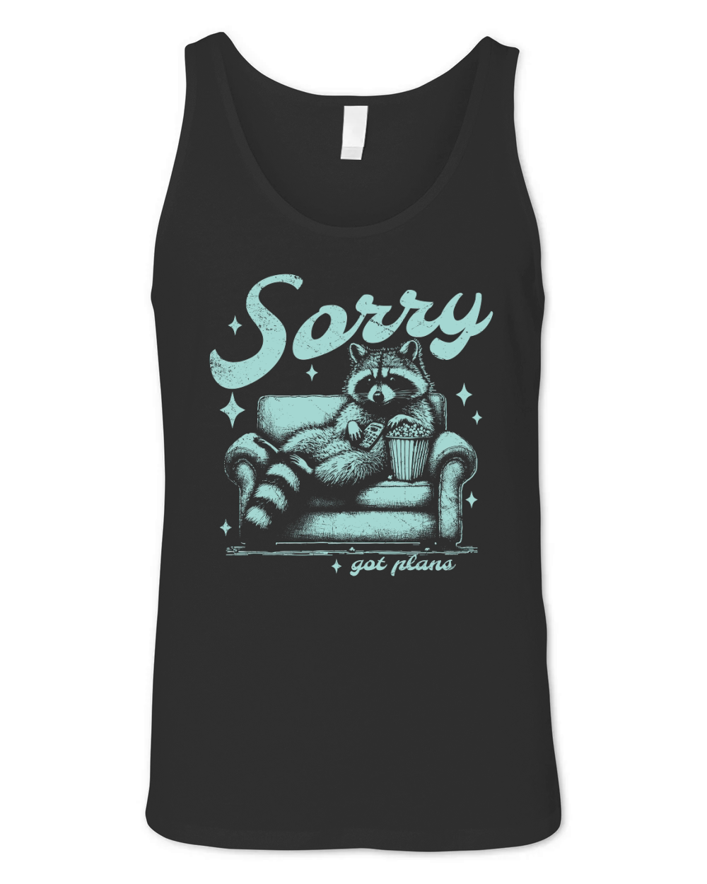 Sorry Got Plans Raccoon Sofa Popcorn D Retro Greene GR Unisex Jersey Tank