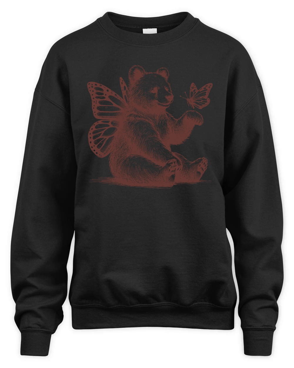 Bear With Butterfly Wings Vintage L Brown Unisex Premium Crewneck Sweatshirt
