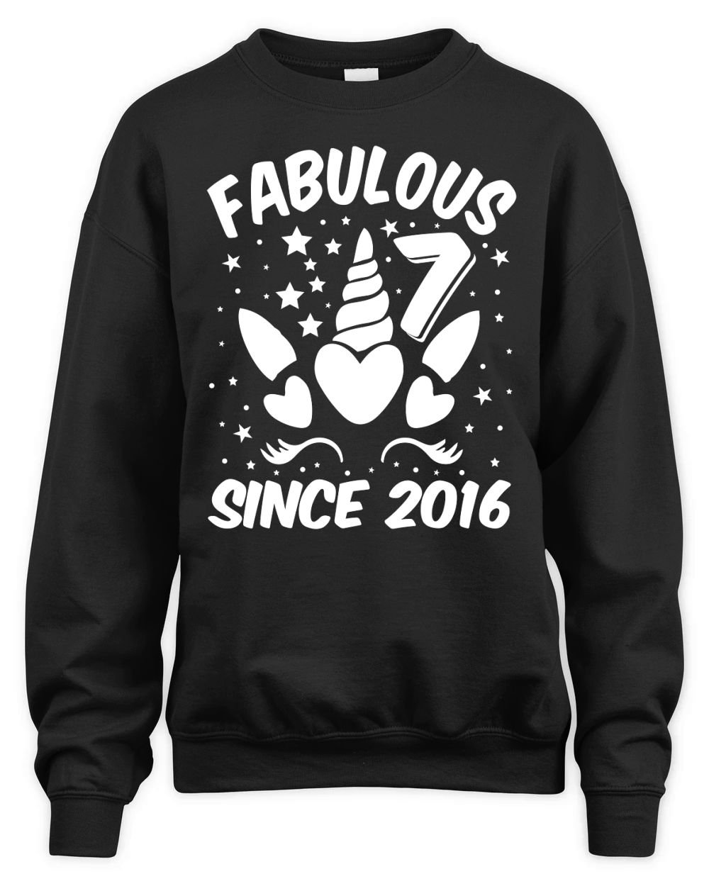 Fabulous 7 Since 2016 Unicorn Birthday T Shirt Design (2) Unisex Premium Crewneck Sweatshirt