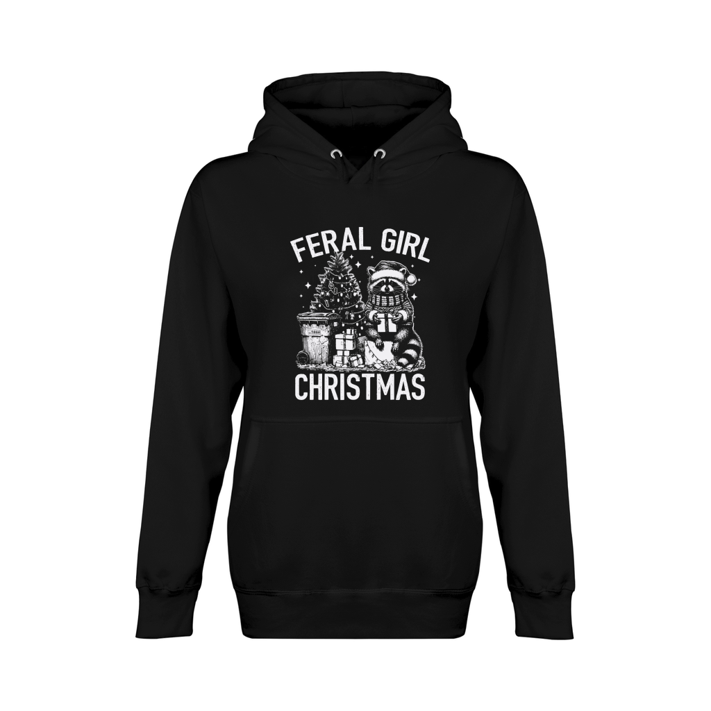 Feral Girl Christmas Raccoon D White TR Unisex Premium Pullover Hoodie
