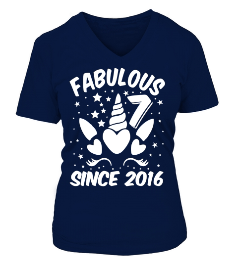 Fabulous 7 Since 2016 Unicorn Birthday T Shirt Design (2) V-neck T-Shirt Woman