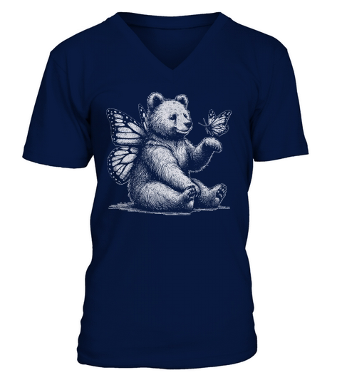 Bear With Butterfly Wings Vintage D White GR2 V-Neck T-shirt