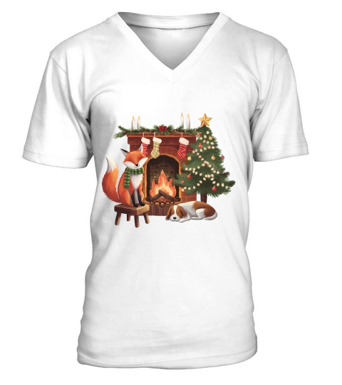 Christmas Fireplace Vintage 2 V-Neck T-shirt
