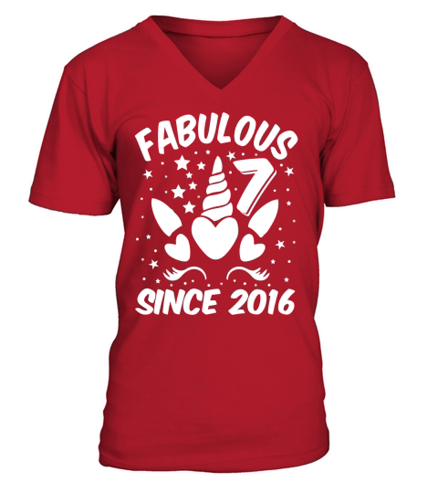 Fabulous 7 Since 2016 Unicorn Birthday T Shirt Design (2) V-Neck T-shirt